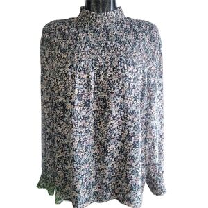 Reitmans Colorful Floral Print Smocked High Neck Flowy Blouse 2X